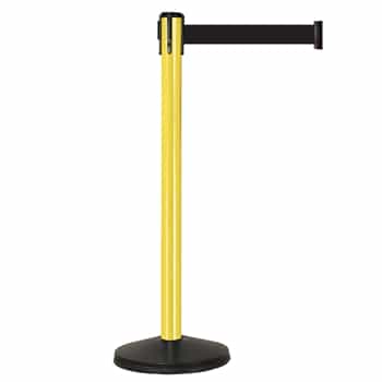 Visiontron 101YA-BYD Outdoor Retractable Belt PRIME Stanchion Yellow Aluminum w/Black Suff Proof Base Cover 10 Black/Yellow Diagonal Belt Standard Belt End 