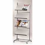 Literature Display Rack with Casters, Wide 3-Tier (Silver)